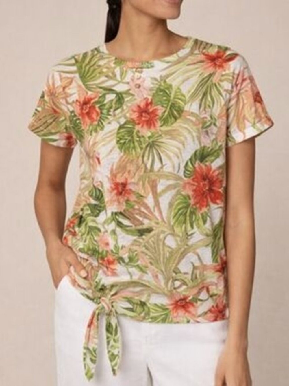 J. Jill Love Linen floral tropical front-tie y2k hibiscus tikki top blouse l /xl